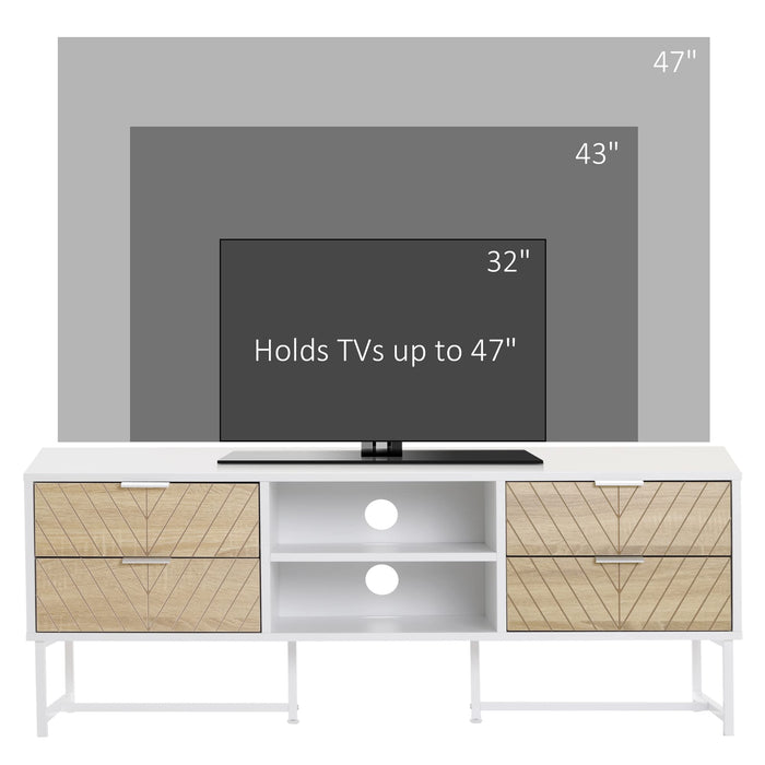 HOMCOM TV Stand Metal,Particle Board White 120 x 39 x 48 cm