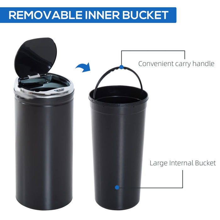 HOMCOM Trash Can Stainless Stell Black 30.5 x 68 cm