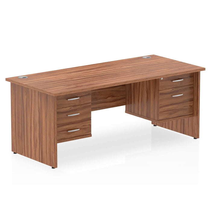 Dynamic Rectangular Office Desk Walnut MFC Panel End Leg Walnut Colour Frame Impulse 1 x 2 Drawer 1 x 3 Drawer Fixed Ped 1600 x 800 x 730mm
