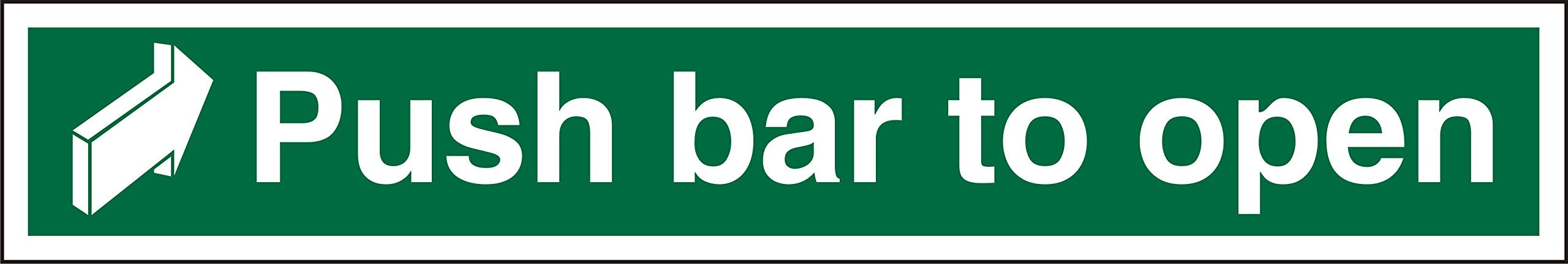 Exit Sign Push Bar To Open with Right Arrow Self Adhesive Vinyl Green, White 5 x 30 cm