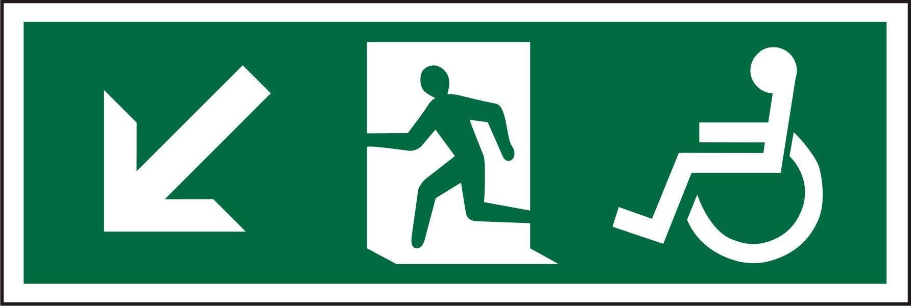 Fire Exit Sign Wheel Chair Down Left Arrow Plastic 15 x 45 cm