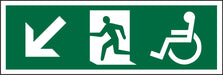Fire Exit Sign Wheel Chair Down Left Arrow Vinyl 15 x 45 cm
