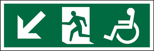 Fire Exit Sign Wheel Chair Down Left Arrow Vinyl 15 x 45 cm