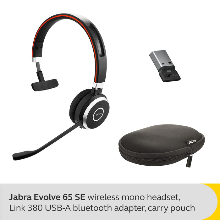Jabra Evolve 65 SE MS Mono - Headset - on-ear - Bluetooth - wireless - USB - Certified for Microsoft Teams - for Jabra Evolve, LINK 380a MS