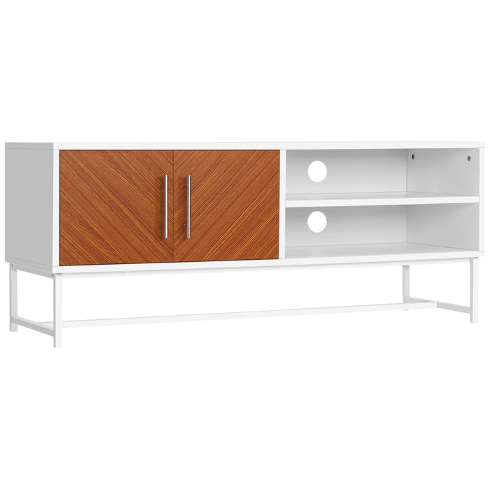 HOMCOM TV Stand Metal,Particle Board White, Brown 120 x 39 x 48 cm