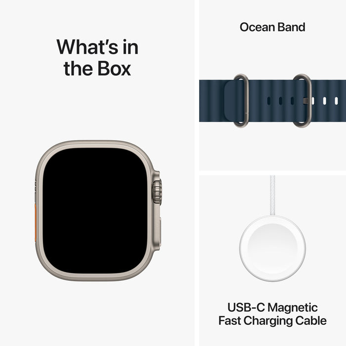 Apple Watch Ultra 2 - 49 mm - titanium - smart watch with Ocean band - fluoroelastomer - blue - wrist size: 130-200 mm - 64 GB - Wi-Fi, LTE, UWB, Bluetooth - 4G - 61.4 g