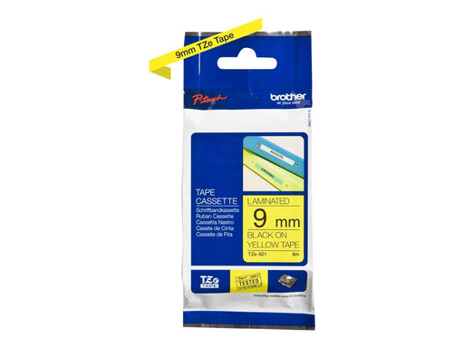 Brother P-touch Labelling Tape Authentic TZe-621 Adhesive Black on Yellow 9 mm x 8 m