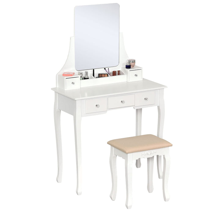 HOMCOM Dressing Table Set White 5 Drawers