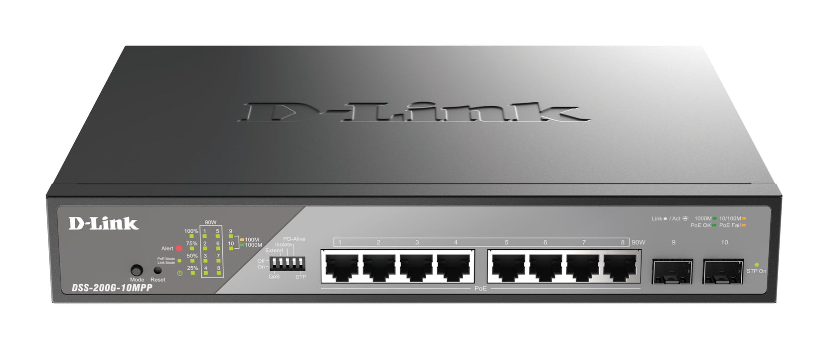 D-Link DSS 200G-10MPP - Switch - Managed - 8 x 10/100/1000 (PoE++) + 2 x Gigabit SFP - rack-mountable - PoE++ (242 W)