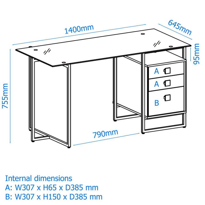 Alphason Desks AW21922 Black And Gold 1,410 (W) x 645 (D) x 755 (H) mm