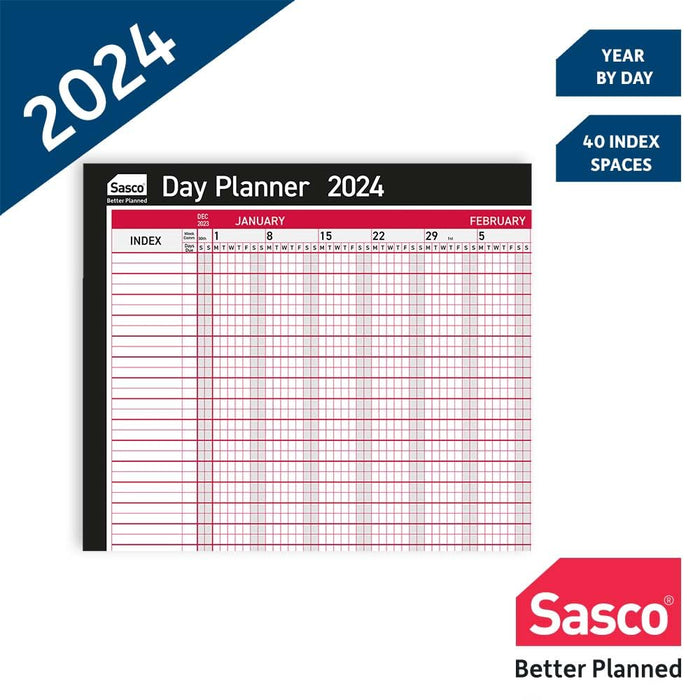 SASCO Day Planner Mounted 2024 Landscape Black, Red English 91.5 x 61 cm