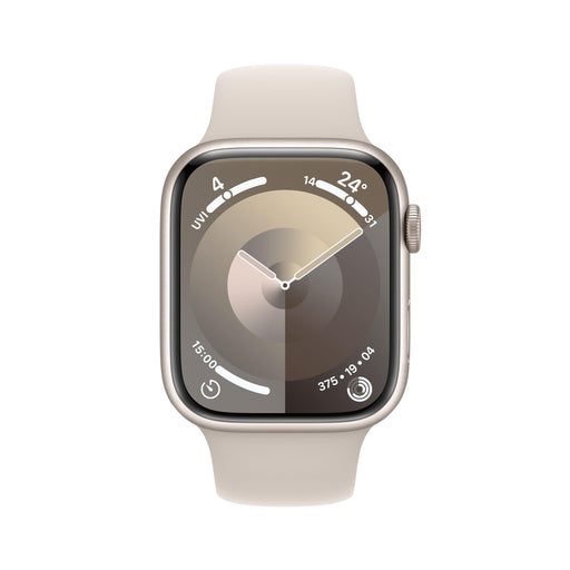 Apple Watch Series 9 (GPS) - 45 mm - starlight aluminium - smart watch with sport band - fluoroelastomer - starlight - band size: S/M - 64 GB - Wi-Fi, UWB, Bluetooth - 38.7 g