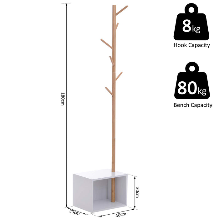 HOMCOM Coat Hanger 831-224 Bamboo, MDF Brown, White 300 mm x 400 mm x 1800 mm