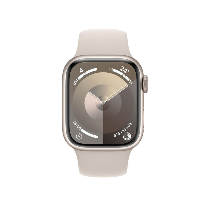 Apple Watch Series 9 (GPS) - 41 mm - starlight aluminium - smart watch with sport band - fluoroelastomer - starlight - band size: S/M - 64 GB - Wi-Fi, UWB, Bluetooth - 31.9 g