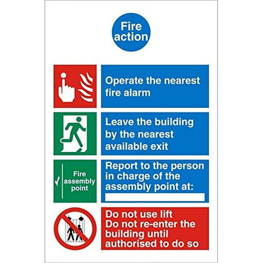 Fire Action Sign Self Adhesive Plastic Assorted 30 x 20 cm