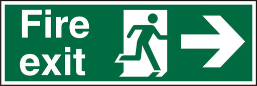 Fire Exit Sign Man Running with Right Arrow Self Adhesive Acrylic Green White 10 x 30 cm