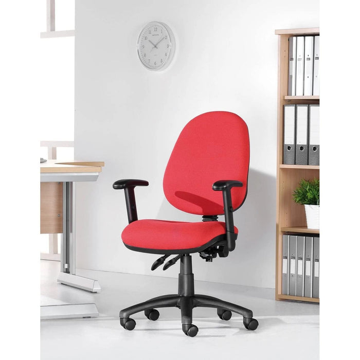 Permanent Contact Backrest Task Operator Chair Height Adjustable Arms Vantage 100 Red Seat Without Headrest High Back