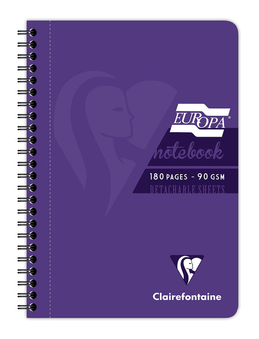 Europa Notebook 5813Z A5 Ruled Spiral Bound Side Bound Cardboard Hardback Purple Perforated 180 Pages