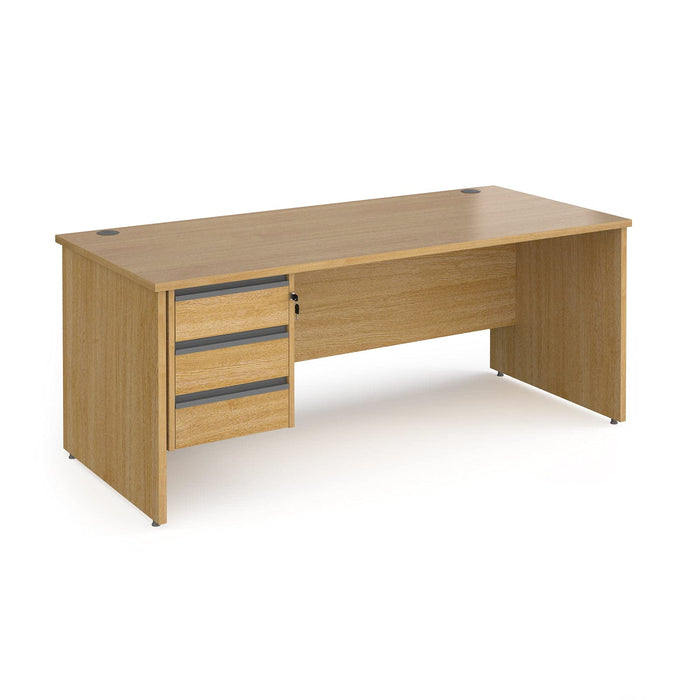 Dams International Straight Desk with Oak Coloured MFC Top and Graphite Frame Panel Legs and 3 Lockable Drawer Pedestal Contract 25 1800 x 800 x 725mm