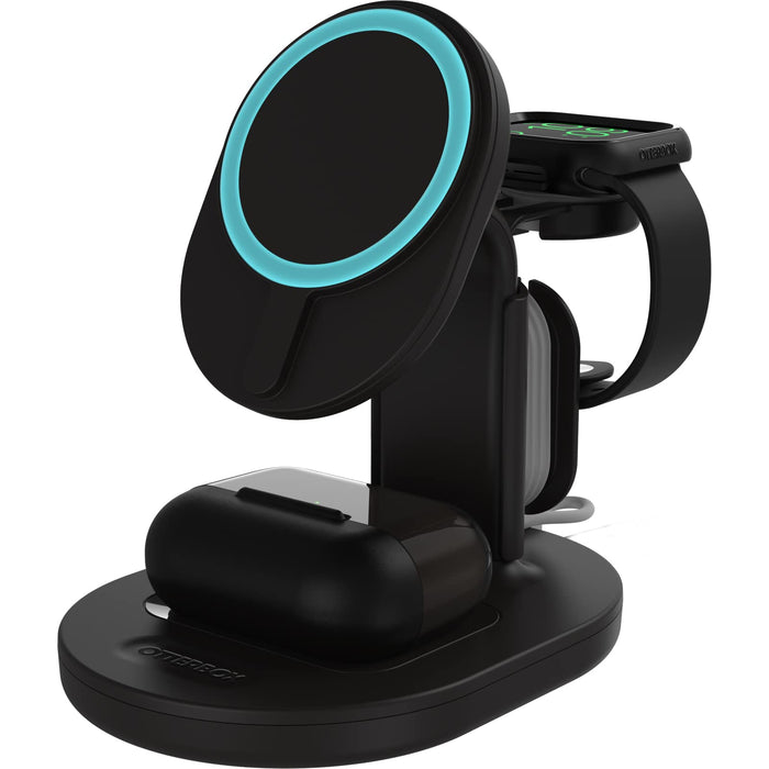 OtterBox - Wireless charging stand - 3-in-1, for magsafe - 7.5 Watt - PD 2.0, PD 3.0 - radiant night (black) - for Apple AirPods with MagSafe Charging Case, AirPods Pro, iPhone 12, 13, 14