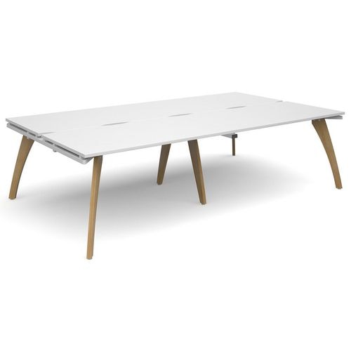 Dams International Rectangular Double Back to Back Desk with White Melamine Top and White Frame 4 Solid Oak Legs Fuze 2800 x 1600 x 725 mm