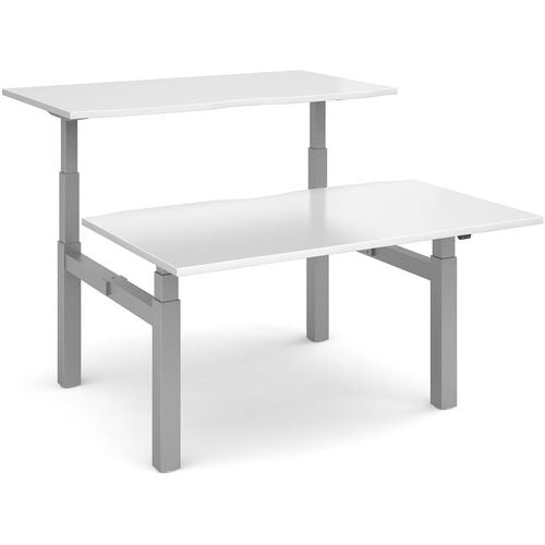 Elev8² Rectangular Sit Stand Back to Back Desk with White Melamine Top and Silver Frame 4 Legs Touch 1400 x 1650 x 675 - 1300 mm
