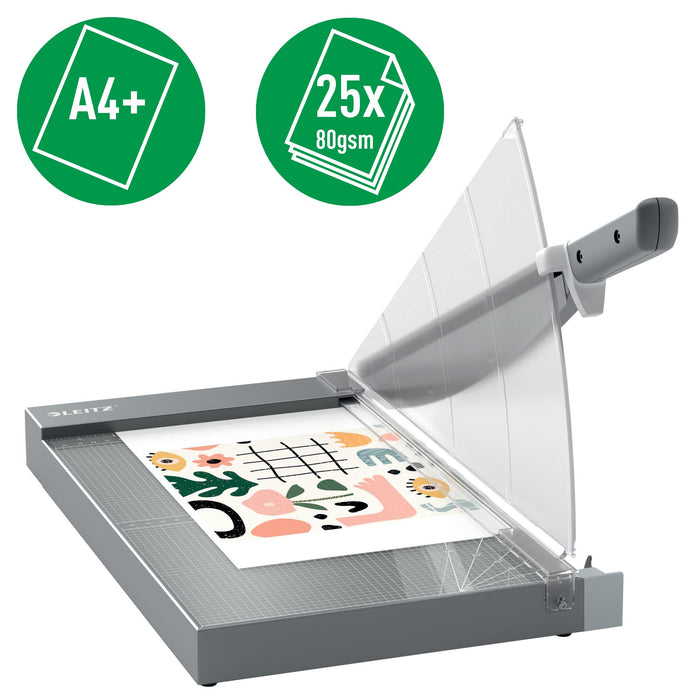 Leitz Precision Office Pro Guillotine Paper Cutter 9023 A4+ 381 mm Steel Blade Premium Glass Bed EdgeGlow Light Grey 25 Sheets