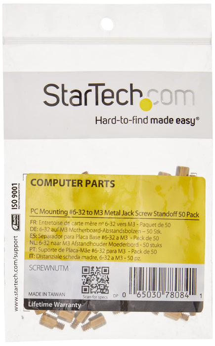 StarTech.com Replacement PC Mounting 6-32 to M3 Metal Jack Screws Standoff 50 Pack