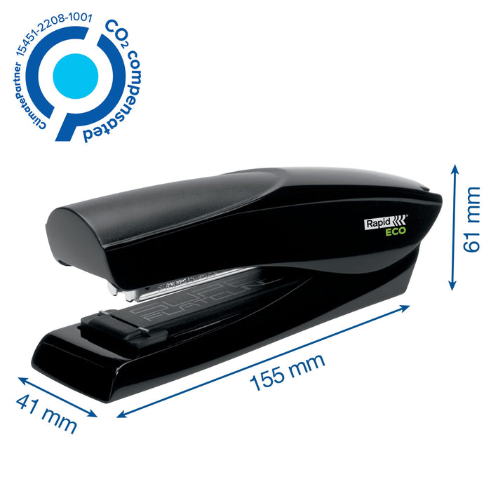 Rapid ECO Flat Clinch Stapler 24812301 CO2 Neutral Full Strip Black 25 Sheets 24/6, 26/6 76% Recycled Plastic
