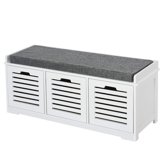 HOMCOM White Storage Bench with 2 Drawers and Removable Grey Seat