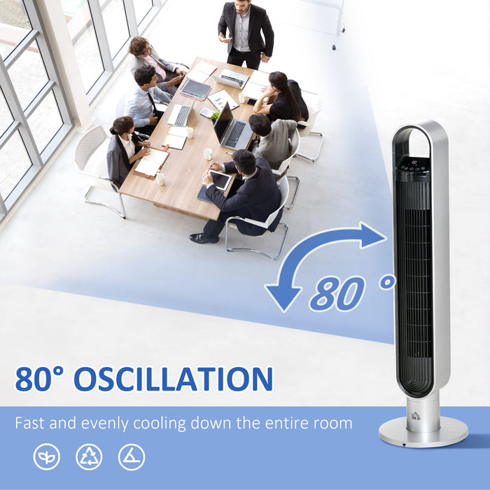 HOMCOM Tower Fan Non Height Adjustable 60 W ABS (Acrylonitrile Butadiene Styrene) Silver 28 x 28 x 100 cm