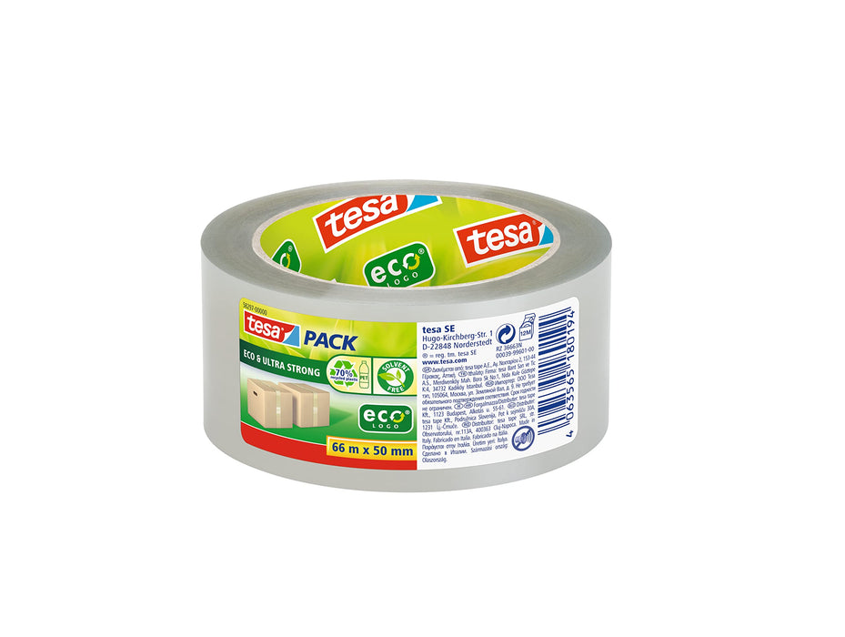 tesa Packaging Tape tesapack Eco & Ultra Strong Transparent 66 m x 50 mm PET (Polyethylene Terephthalate)