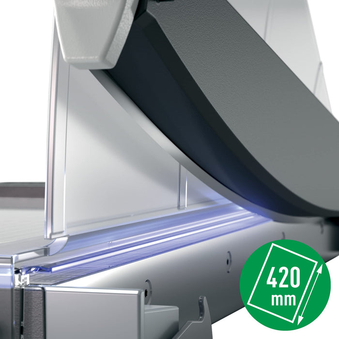 Leitz Precision Office Pro Guillotine Paper Cutter 9024 A3 420 mm Steel Blade Premium Glass Bed EdgeGlow Light Grey 25 Sheets