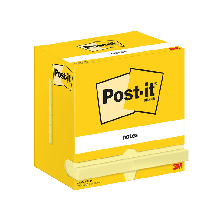 Post-it Sticky Notes 635CY 76 x 127 mm Ruled 100 Sheets Per Pad Yellow Pack of 12
