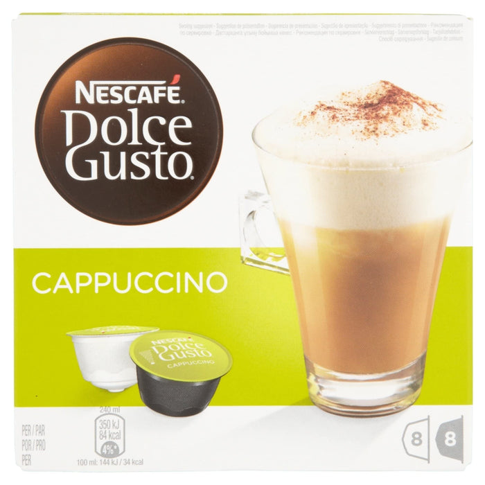 NESCAFÃ‰ Dolce Gusto Caffeinated Ground Coffee Pods Box Cappuccino 6.3 g Pack of 8 x Coffee + 8 x Milk Pods