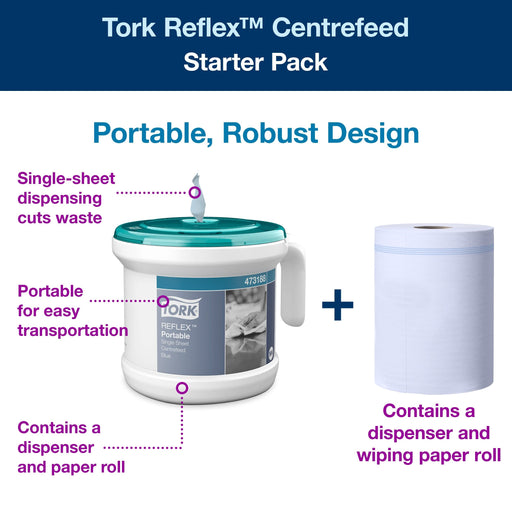 Tork Portable Dispenser with Centrefeed Roll M4 Reflex Plastic Blue 26.7 x 22 x 22.6 cm