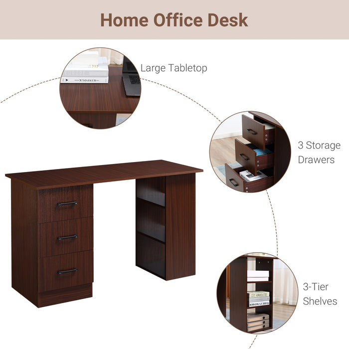 HOMCOM Desk with 3 Drawers Black 490 x 720 mm