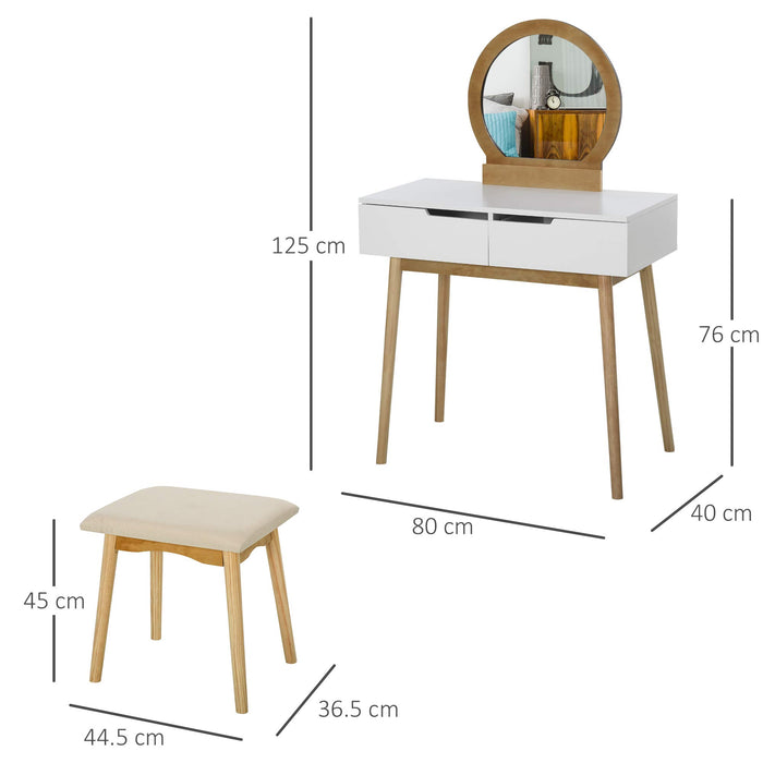HOMCOM Dressing Table Set White Oak
