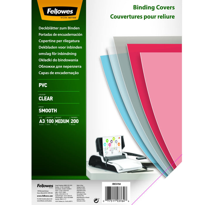Fellowes Binding Cover PVC Transparent Pack of 100
