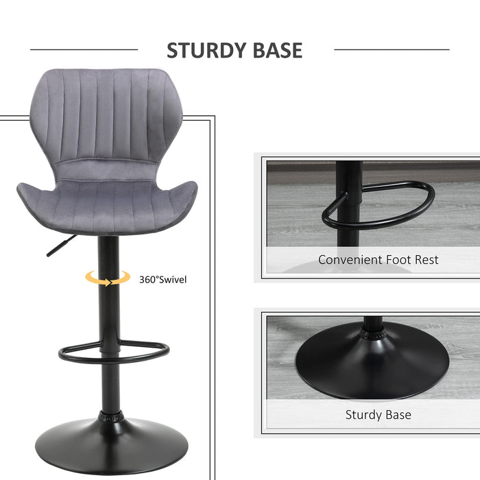 HOMCOM Bar Stool Velvet Touch Grey Pack of 2