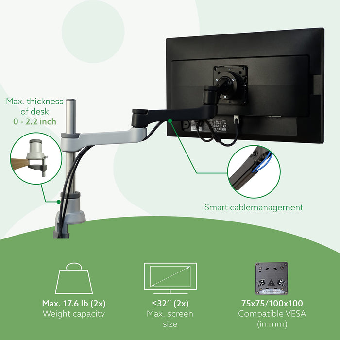 R-Go Zepher 4 C2 Dual Monitor Arm