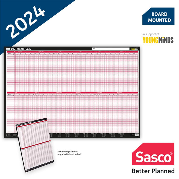 SASCO Day Planner Mounted 2024 Landscape Black, Red English 91.5 x 61 cm