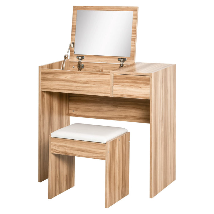 HOMCOM Dressing Table 831-193 Foam, Glass, Leather, Particle Board Wood 400 mm x 800 mm x 790 mm