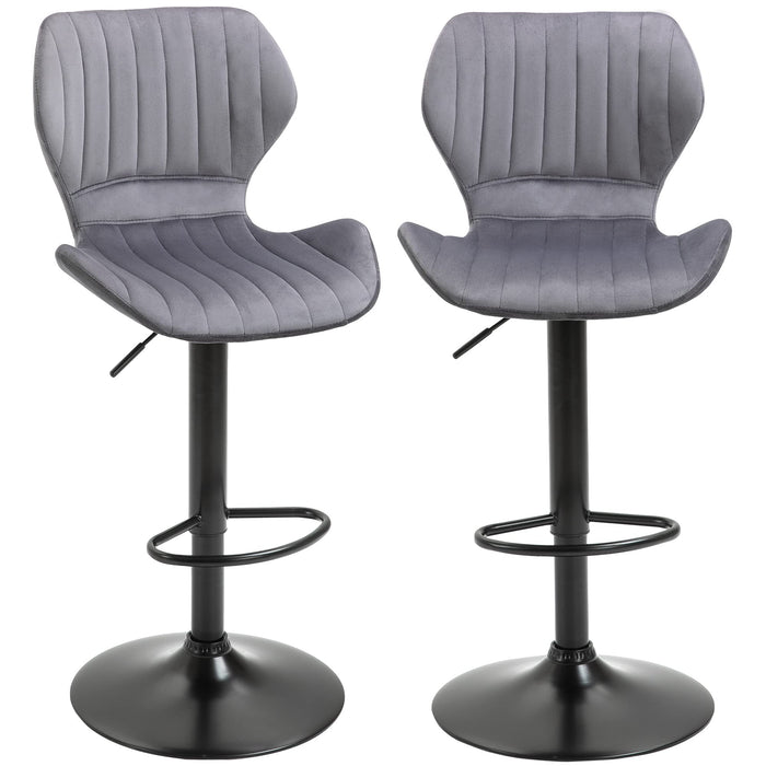 HOMCOM Bar Stool Velvet Touch Grey Pack of 2