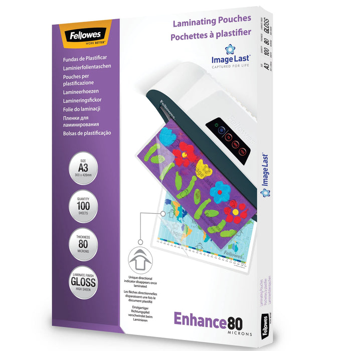 Fellowes ImageLast Laminating Pouches A3 Glossy 80 micron Transparent Pack of 25