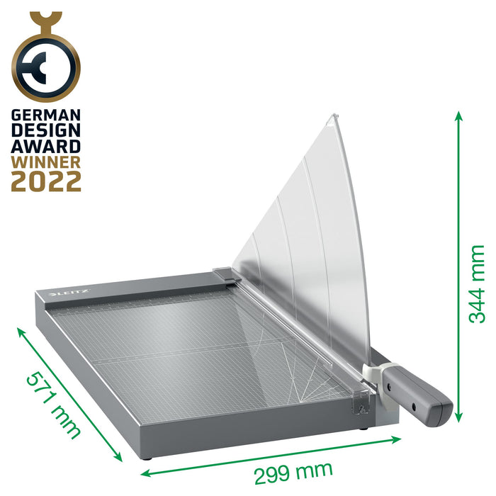 Leitz Precision Office Pro Guillotine Paper Cutter 9023 A4+ 381 mm Steel Blade Premium Glass Bed EdgeGlow Light Grey 25 Sheets