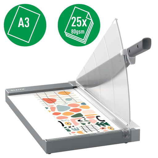 Leitz Precision Office Pro Guillotine Paper Cutter 9024 A3 420 mm Steel Blade Premium Glass Bed EdgeGlow Light Grey 25 Sheets