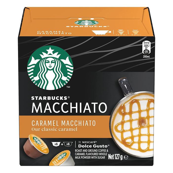 Starbucks Caffeinated Ground Coffee Pods Box Latte Macchiato Caramel 10.5 g Pack of 12