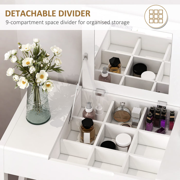 HOMCOM Dressing Table 831-184 MDF, Pine Wood White 500 mm x 800 mm x 760 mm