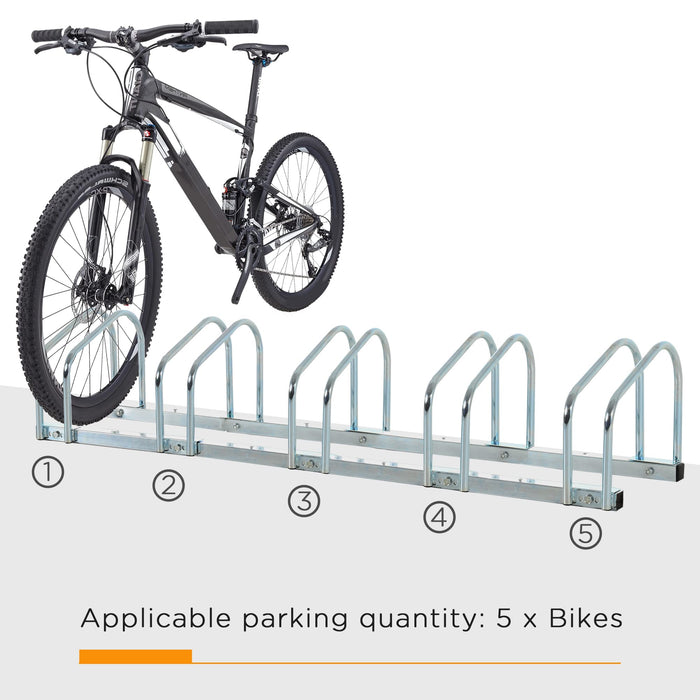 HOMCOM 5-Bike Floor Parking Stand-Silver